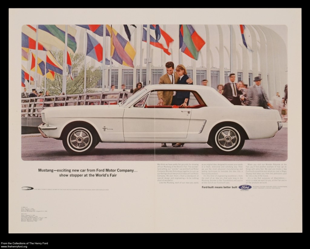 Advertisement for the 1965 Ford Mustang, "Exciting New Car from Ford Motor Company"
