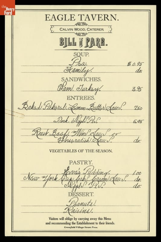 Menu with some printed and some hand-written text