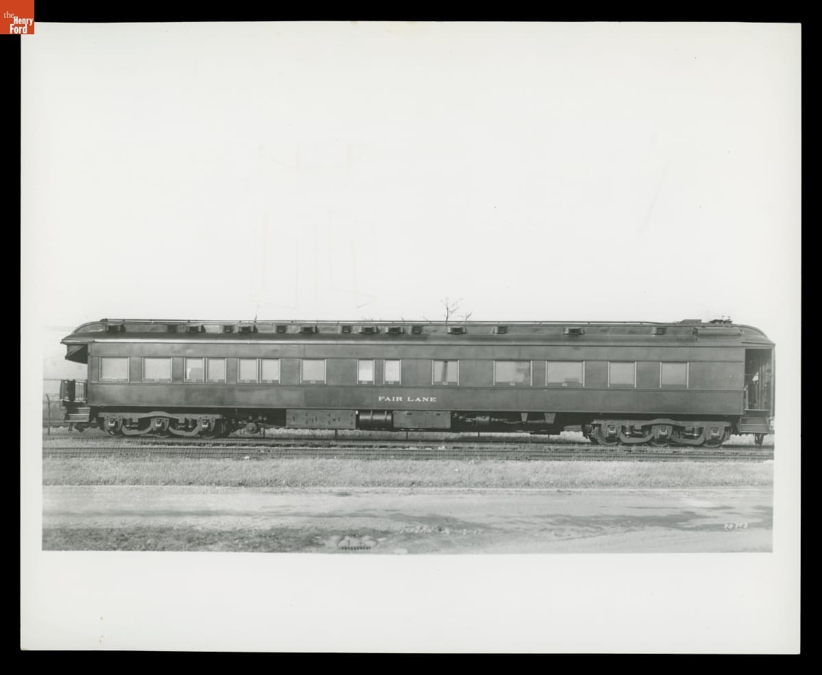Henry Ford's Private Railroad Car, "Fair Lane," November 12, 1942 Black-and-white image of train car