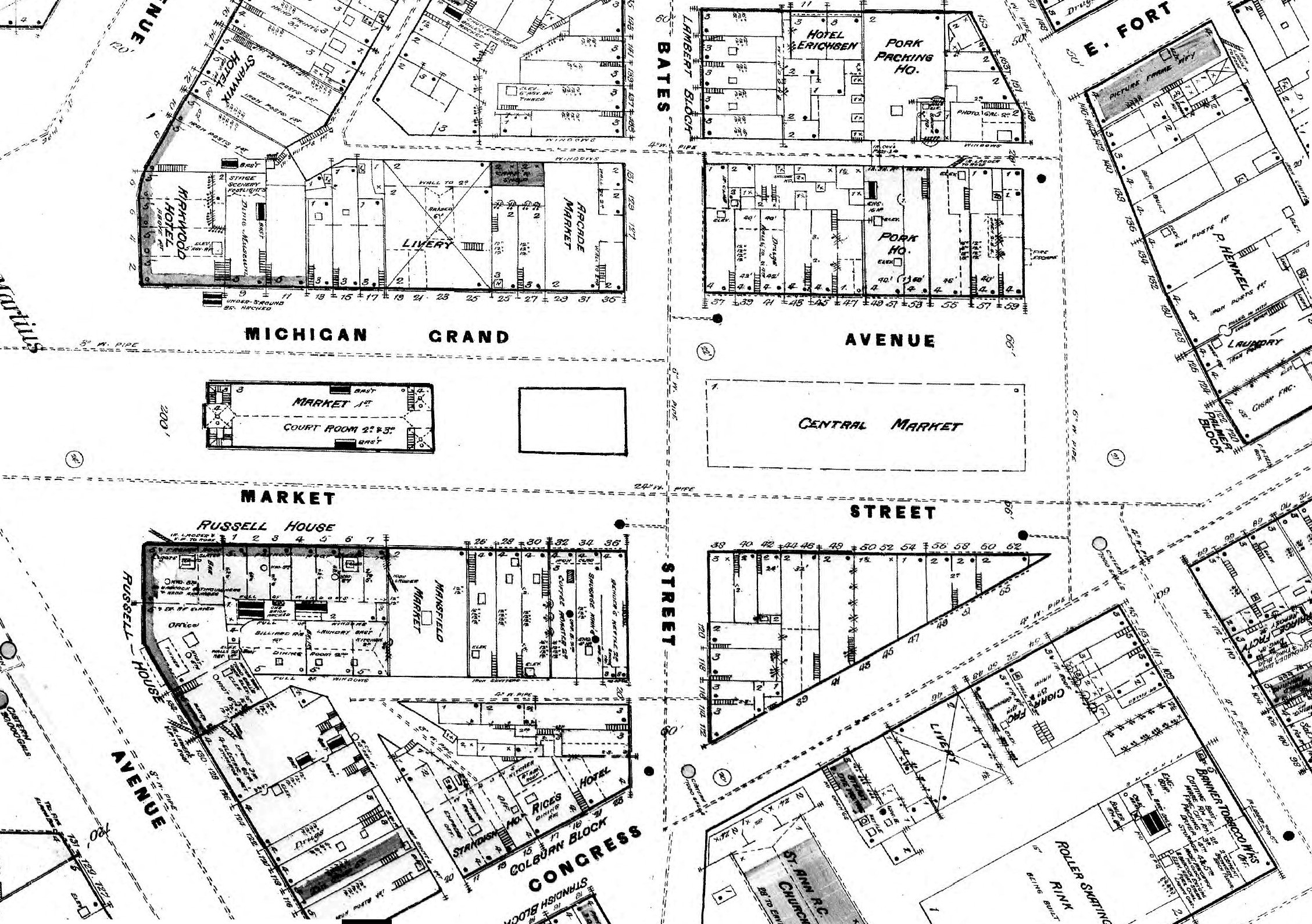 1884 Sanborn insurance map of Central Market