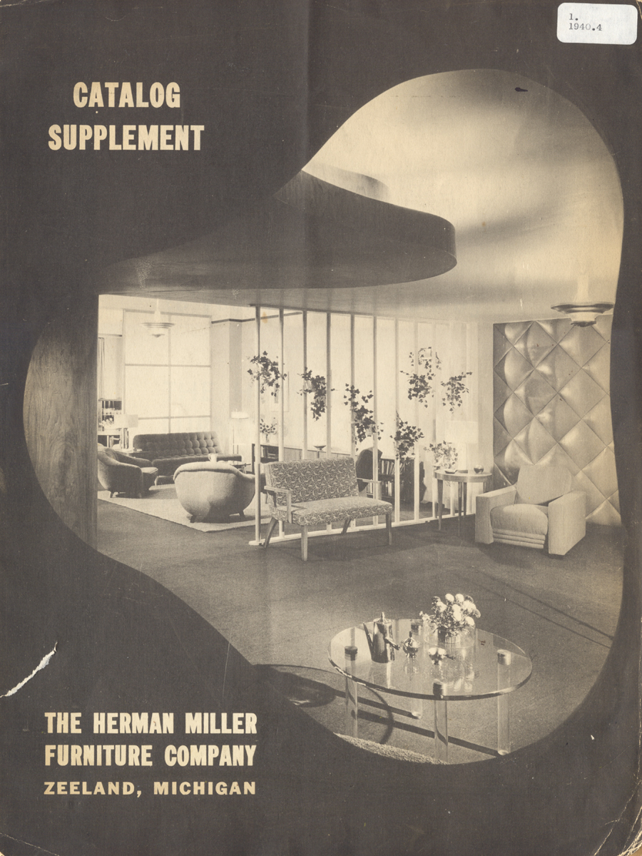 The Herman Miller Furniture Company, Zeeland, Michigan, Catalog Supplement, 1940 View of modern living room with text “Catalog Supplement: The Herman Miller Furniture Company, Zeeland, Michigan”