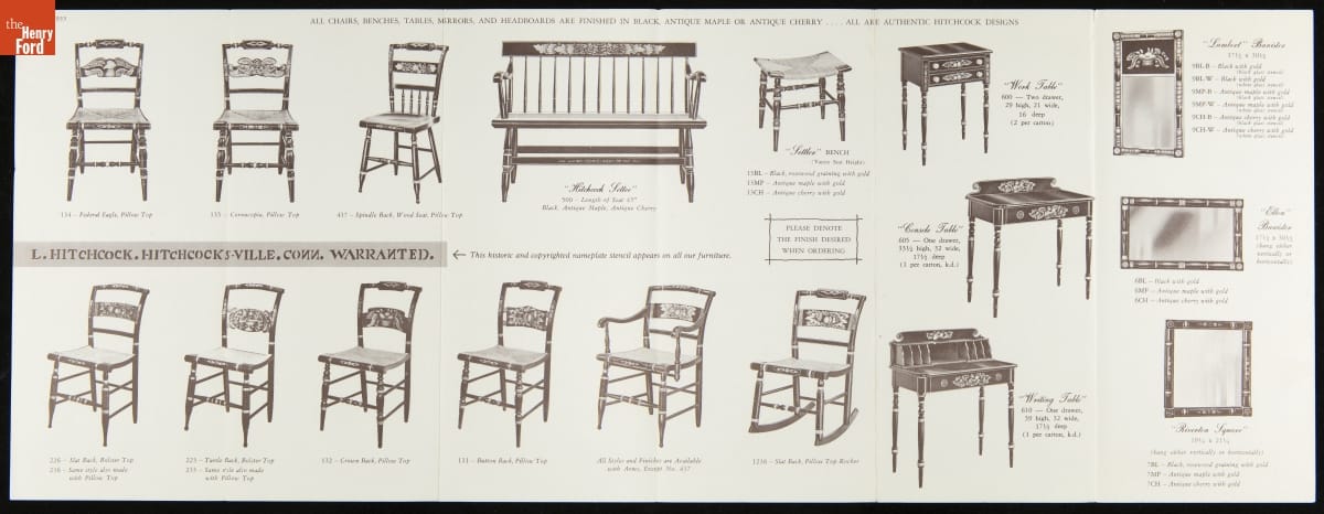 Generations of artisans continued producing Hitchcock chairs and a range of other furniture, as shown in this 1955 brochure.