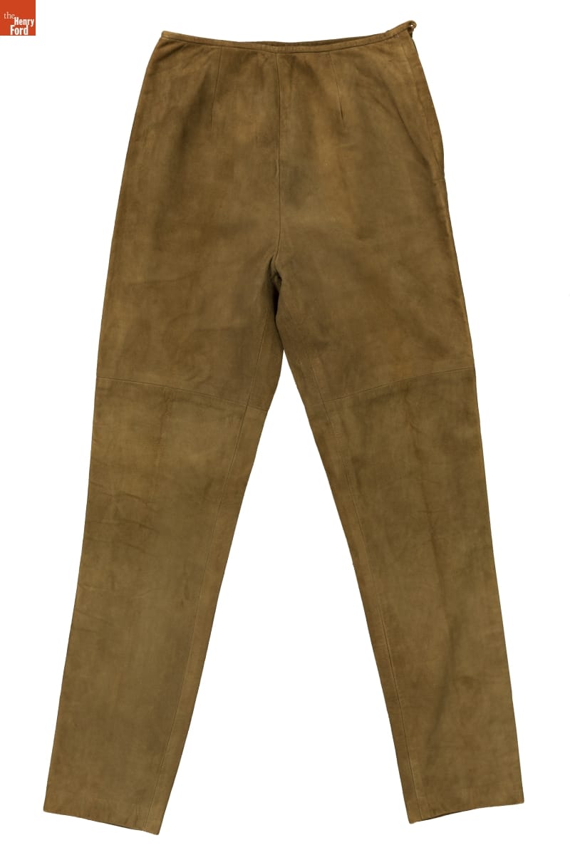 Dark camel-colored suede pants
