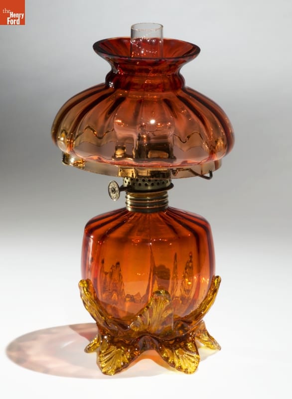 Orange and yellow glass kerosene lamp
