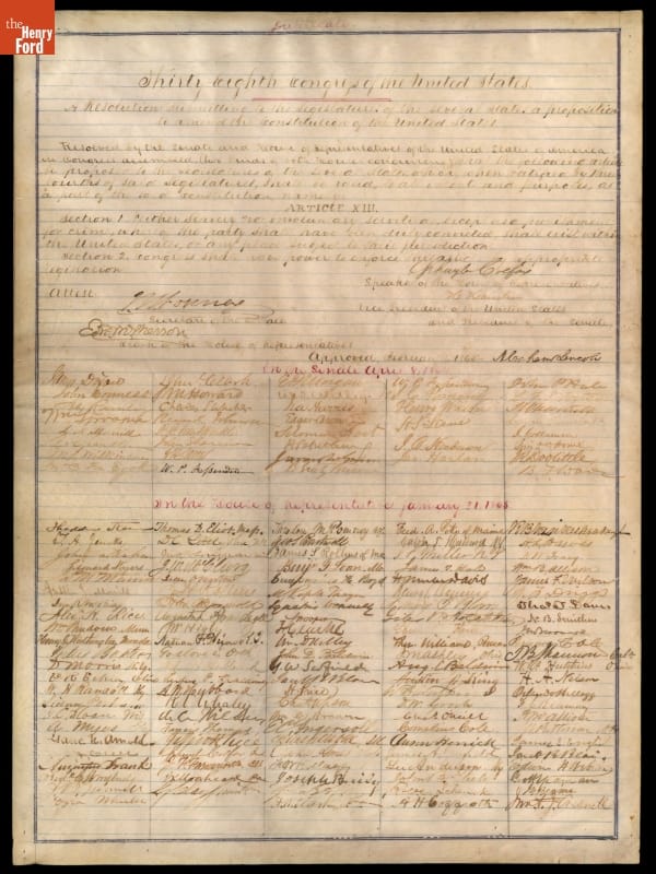 Joint Resolution of the United States Congress, Proposing the 13th Amendment to Abolish Slavery, 1865