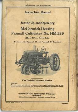 Farmall instruction manual Manual cover with text and image of tractor