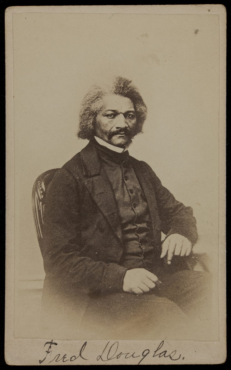 Portrait of Frederick Douglass, circa 1860 Portrait of seated Black man, wearing suit with high collar, with mustache and bushy salt-and-pepper hair