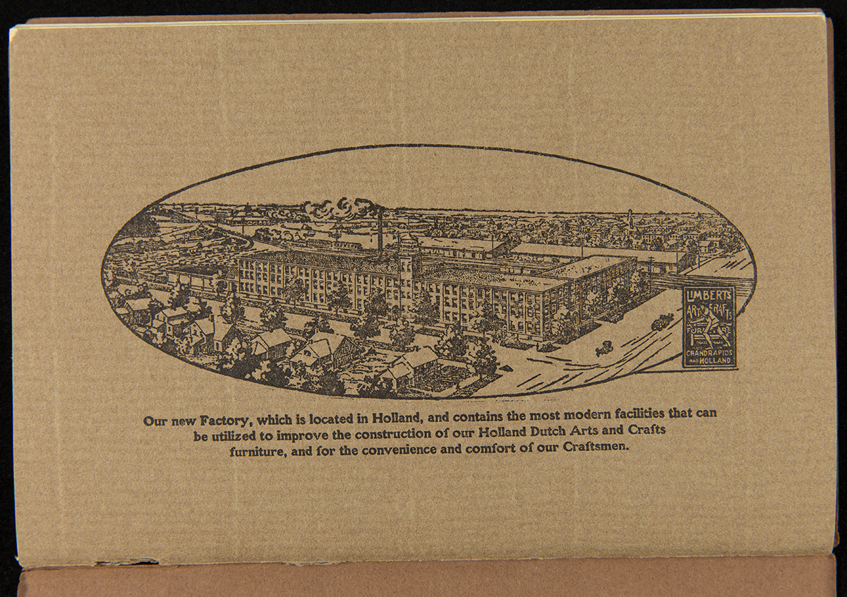 Limberts Holland Dutch Arts and Crafts Furniture, circa 1910 / page 66 Page with text and image of building within oval shape