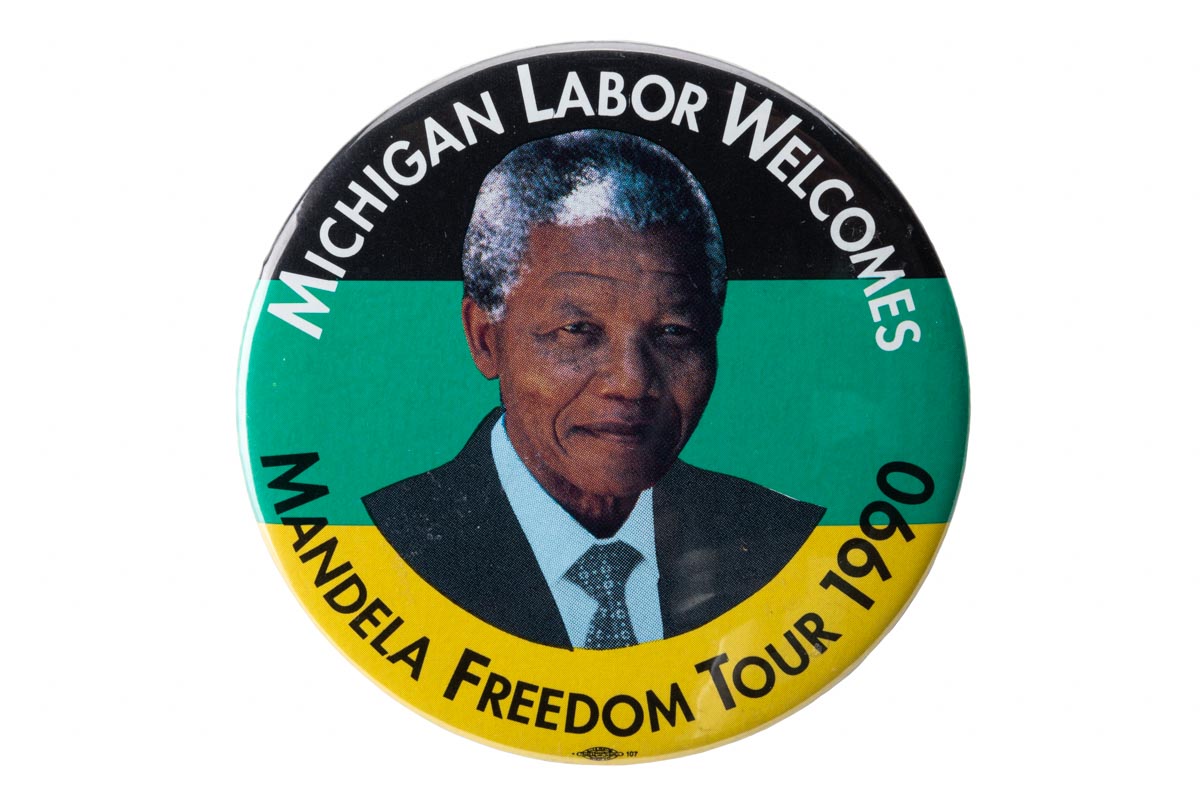 THF196997 Button welcoming Nelson Mandela to Detroit on his 1990 “Freedom Tour”