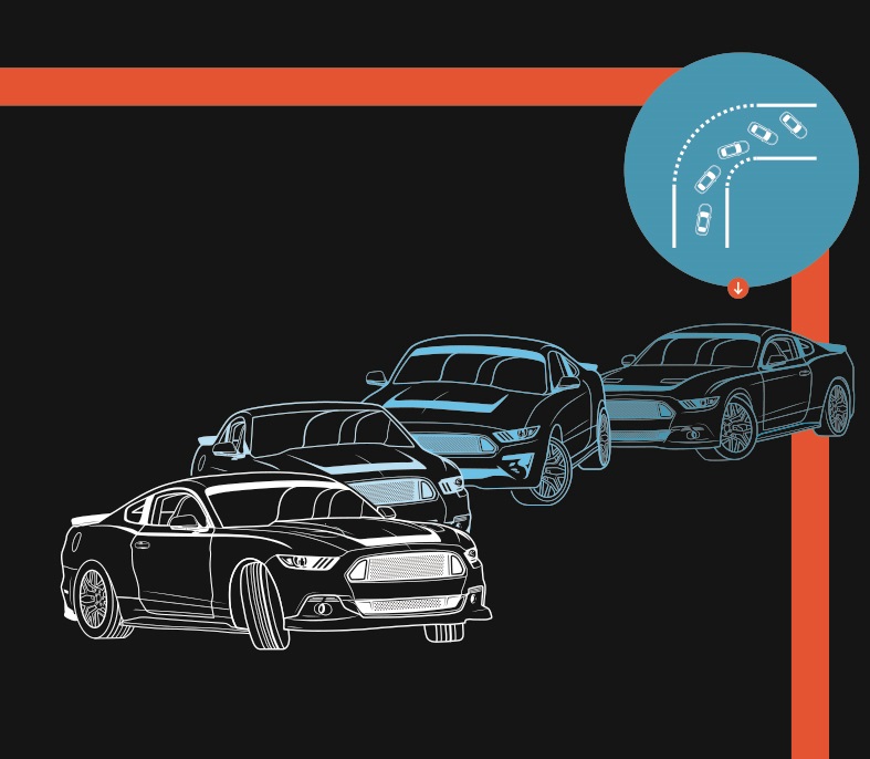 Composite illustration of car "drifting" with inset showing aerial turning