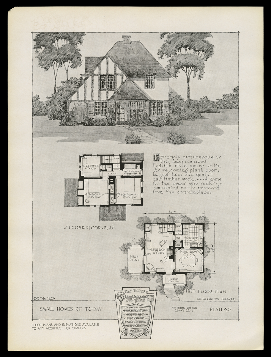 Page with image of house, floor plan, and text