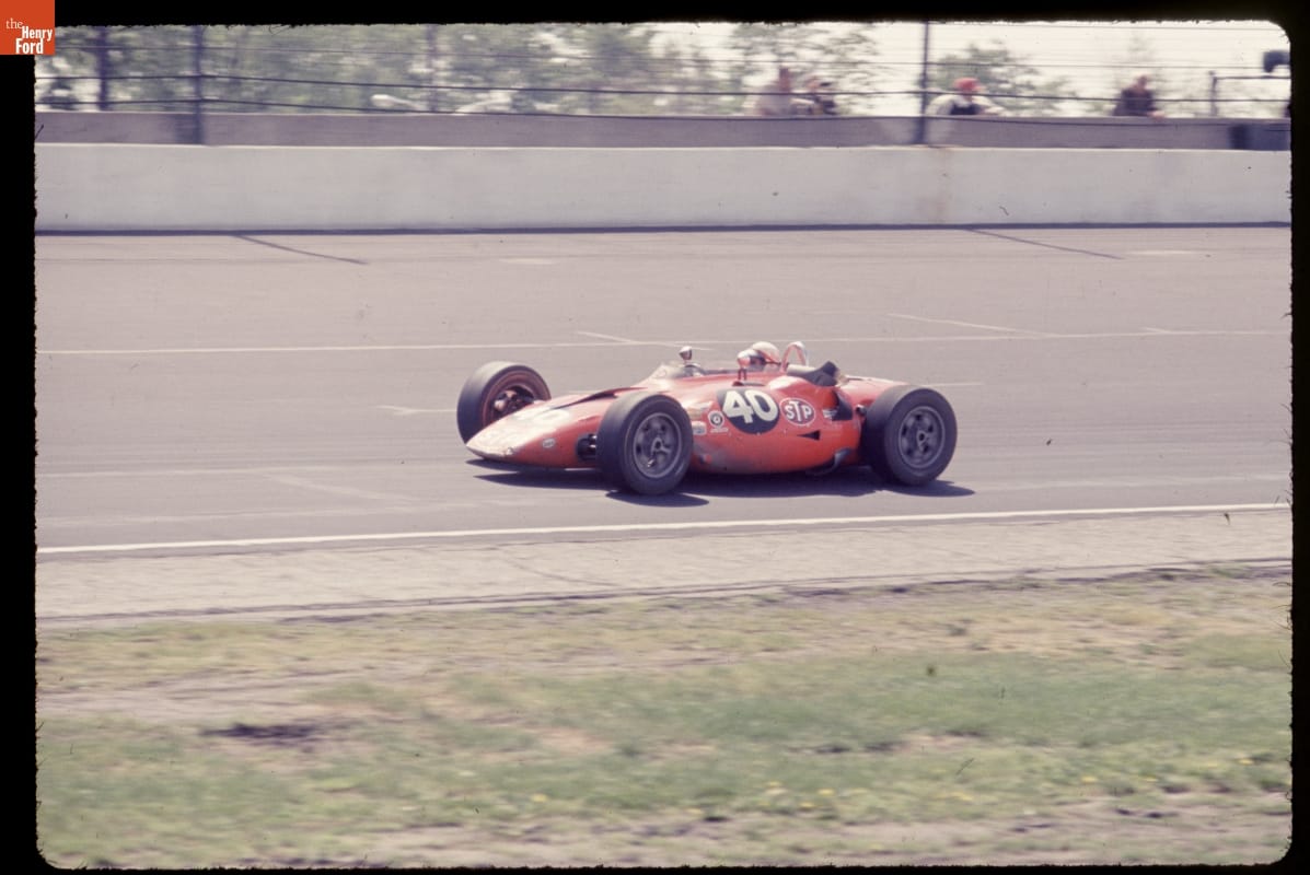 Parnelli Jones in his turbine-powered car, built by Andy Granatelli, at Indy in 1967.