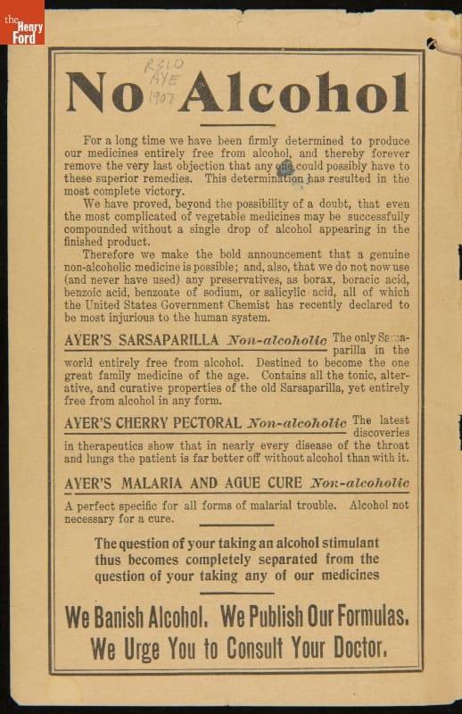 Page with text and large header "No Alcohol"
