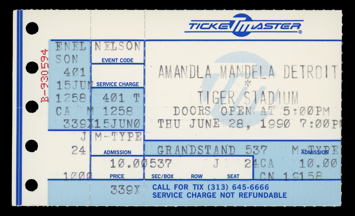 Ticket for the Nelson Mandela Rally at Tiger Stadium, June 28, 1990