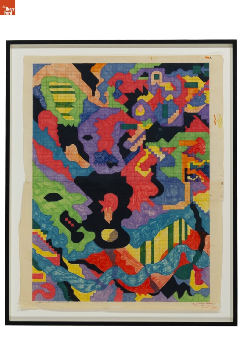 "Abstract #8" by Lillian F. Schwartz, 1969 Framed artwork filled with colorful abstract shapes