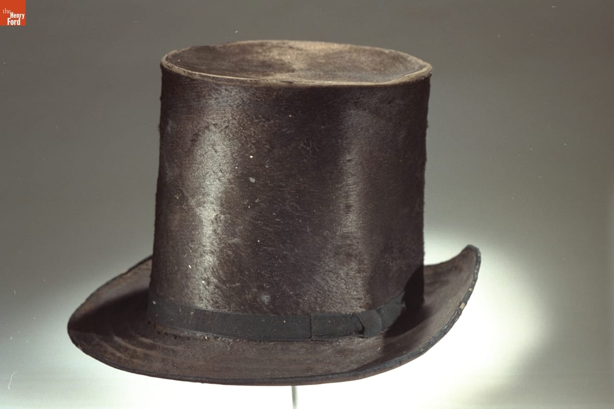 Top Hat, 1830-1860 Somewhat battered black top hat