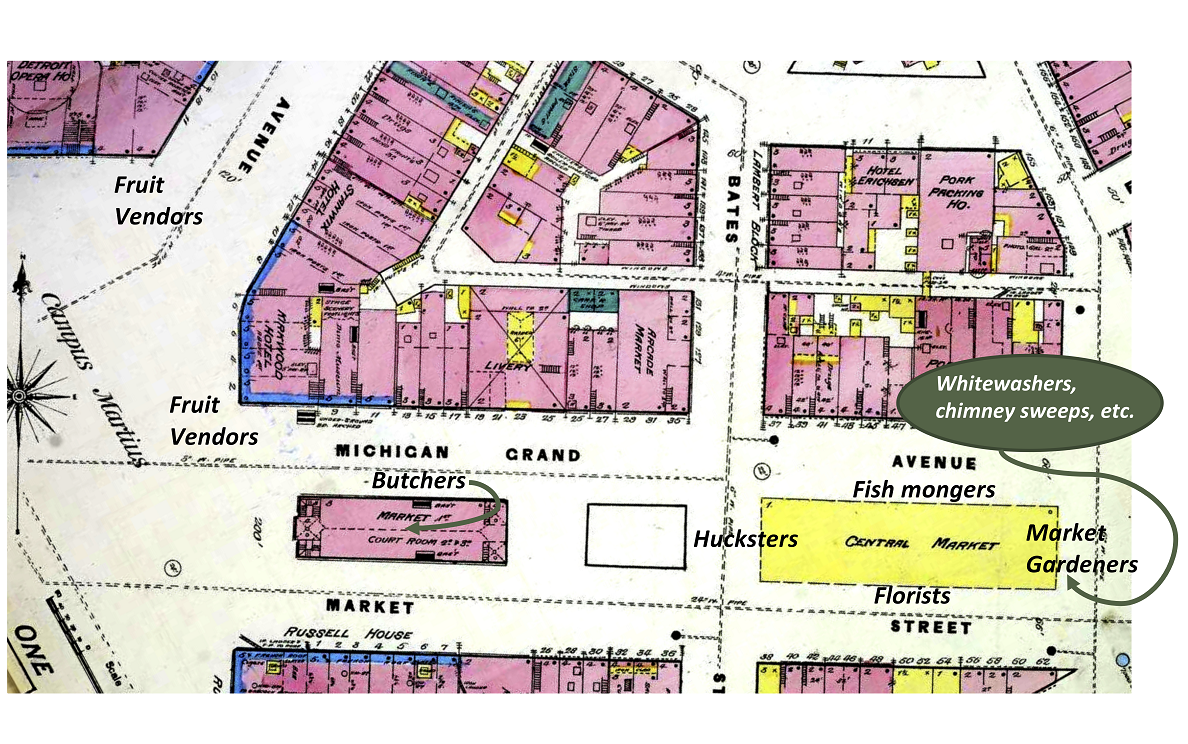 Sanborn Fire Insurance Map from Detroit, Wayne County, Michigan Color-coded real estate plot map
