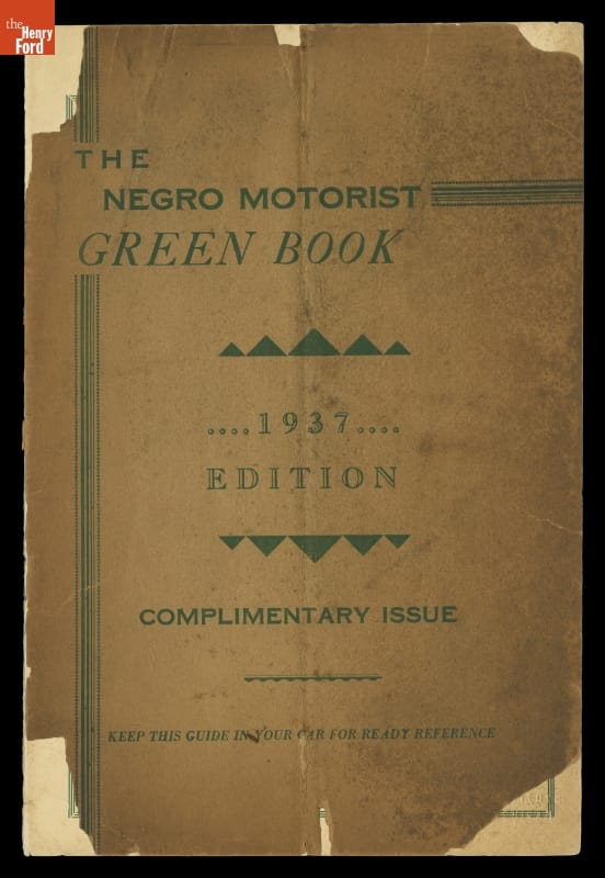 Guidebook, "Negro Motorist Green Book, 1937 Edition, Complimentary Issue" Page with text and decorative elements