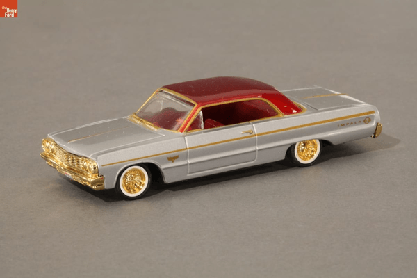GIF cycling through three images of toy cars, all with decorative detailing