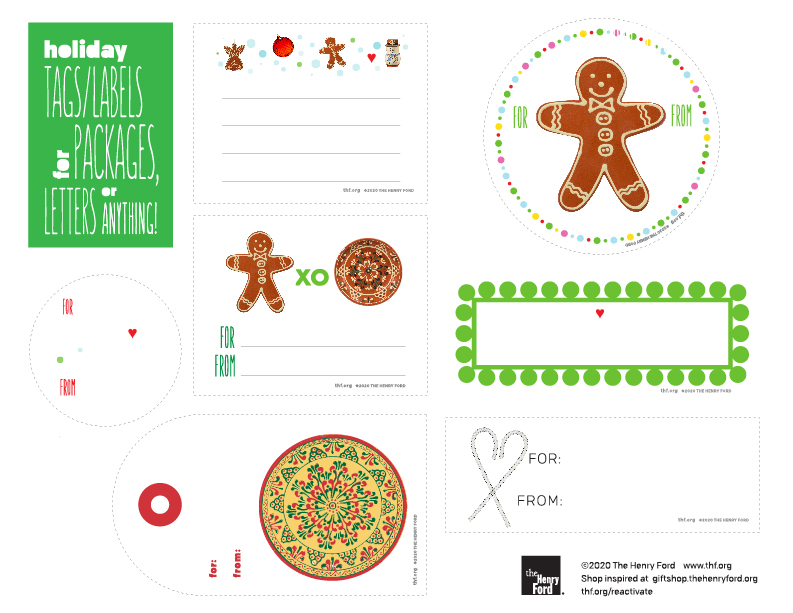 Print-at-Home Holiday Gift Tags from The Henry Ford Holiday gift tags in a variety of shapes and styles
