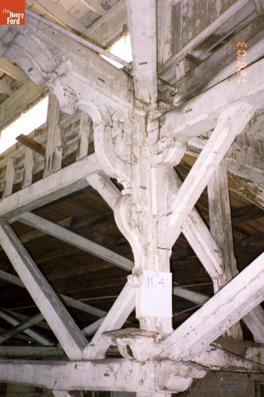 Carved wooden ornamentation on the Detroit Central Farmers Market building
