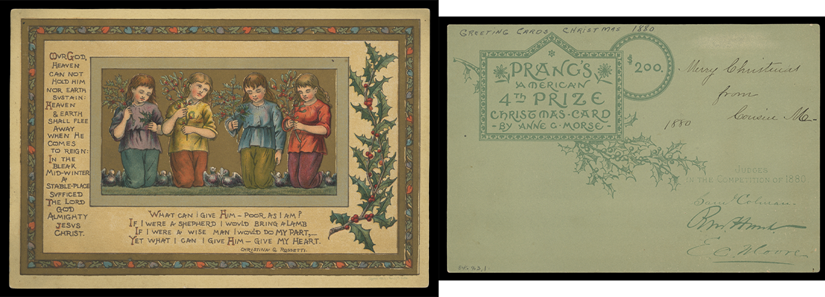 Anne G. Morse's design won fourth prize in the 1880 card competition. / THF716793 and THF716794