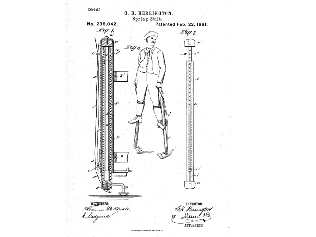 Illustration from U.S. Patent 238,042, issued to George H. Herrington of Wichita, Kansas on February 22, 1881.