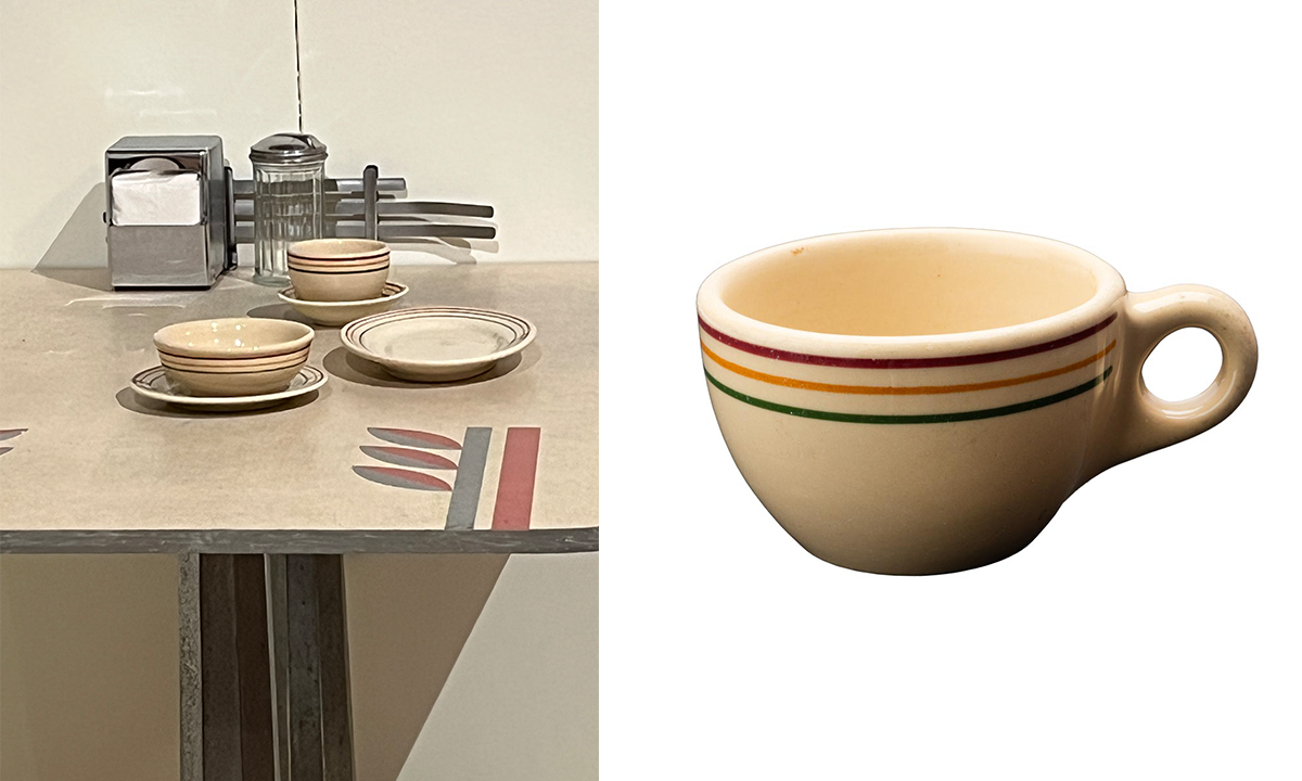 Pendleton-pattern ware on display in Henry Ford Museum (left), and a Buffalo China Company cup