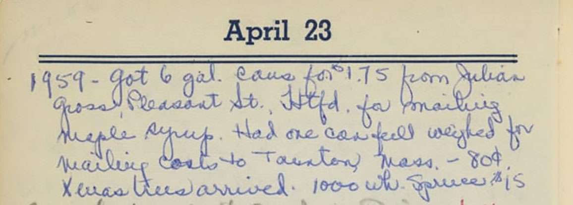 THF706190 / Perpetual Year Book and Daily Reminder, with Lois Kelley's Day Notes from 1957-2000 / April 23